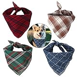 Dadabig 4 Stück Bandana für Hund, Haustier Bandanas Hundehalstuch Kragen Stilvolle Kariertes Hunde-Halstuch Reversibel Dreieck Lätzchen Welpen Halstuch für Niedlichen Hunde und Katze (Baumwolle)