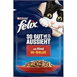 FELIX So gut wie es aussieht Katzenfutter nass in Gelee, mit Rind, 26er Pack (26 x 85g)