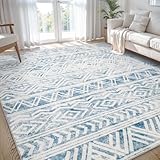 SIXHOME Blau 150 * 210cm Teppiche für das Wohnzimmer Neutraler Boho-Teppich Waschbar Rutschfester Moderner Geometrischer Teppich für Schlafzimmer Esszimmer Spielzimmer