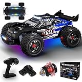 Ferngesteuertes Auto 40KM/H, 1/14 RC Auto mit 7 Farben Lichtern, 2.4GHz Monstertruck Ferngesteuert mit 2x 2000mAh Akku, 4WD Ferngesteuerter Monstertruck RTR All Terrain, RC Truck für Kinder Erwachsene