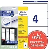 AVERY Zweckform L6061-25 Ordnerrücken Etiketten (120 Rückenschilder mit ultragrip, 59x192mm auf A4, breit/kurz, selbstklebend, absolut blickdicht, bedruckbare Ordneretiketten) 30 Blatt, weiß