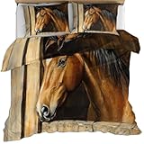 Pferde-Bettbezug, Einzelbett-Bettwäsche-Sets mit Kissenbezügen, Landhaus-Bettbezug, Natur-Bettbezug, Tierdruck, Steppdecke, Bettbezug, weiche Mikrofaser