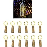 PAWARSO Flaschenlichterkette Korken, 12 Stück 2M 20LED Flaschenlicht Batterie LED Glas Korken Licht Lichterkette für Flasche für Weihnachten, Halloween, Hochzeit (Warmweiß)