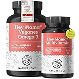 NATURE LOVE® Hey Mama Schwangerschaftsvitamine - Folsäure, Omega 3, Vitamine, Mineralstoffe - 100% vegan - bei Kinderwunsch, Babyplanung und Schwangerschaft - laborgeprüft & in Deutschland produziert