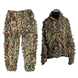 Joygoodta Tarnanzug, 3D-Blätter, Kapuzenkleidung, Outdoor-Oberteile, Hosen, Poncho für Dschungel-Vogelbeobachtung, 3D-Blatt-Camouflage-Kleidung