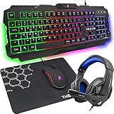 The G-Lab - Combo Argon E - 4-in-1-Gaming-Paket - Beleuchtete QWERTZ-Gamertastatur, 3200-DPI-Gamermäuse, Gaming-Headset, rutschfeste Mausunterlage - für PC PS4 PS5 und Xbox - New (4-in-1-Paket)