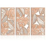Yixuan 3 Stücke Moderne Holz Wanddekoration, Boho Tropische Monstera Blatt Wandskulpturen mit Laser-Cut Muster, Leichte Natürliche Wand Skulptur Kunst Dekoration für Wohnzimmer, Schlafzimmer, Flur