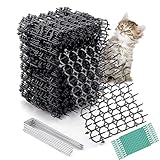 12 Stück 15,5 x 20 cm Anti-Katzen-Spikes, Kunststoff-Katzenmatte mit Abwehrmatten, Stacheln, Haustierabschreckungsnetz, 8 U-förmige Kabel und Heringe, für Garten, Zaun