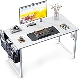 ODK Klein Schreibtisch Weiß 100×48×74cm Computertisch Bürotisch mit Kopfhörer Halter und Aufbewahrungstasche, Kleiner Schreibtisch Arbeitszimmer Holz PC Tisch Officetisch für Home, Office