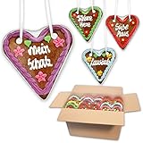 10 Stück Lebkuchenherzen mit verschiedenen Sprüchen im Mischkarton - 14cm - Lebkuchenherz Mitbringsel und Deko für Geburtstagsparty - Lebkuchen Herzen günstig kaufen LEBKUCHEN WELT