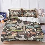 KIDSLOVE Bettbezug-Set Giraffe Löwe Und Elefant Mit Cartoon-Tiermotiv, 2-teilig/3-teilig, Mit Kissenbezügen, Schlafzimmerdekor Für Kinder Und Erwachsene (9,90x200cm)