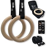 Wild Instincts® Premium Turnringe Holz 32mm mit WebApp/Trainingsringe mit Gurtbändern + Tasche/Ringe Training/Gymnastikringe zum Turnen/Calisthenics Ringe/Gymnastic Rings