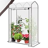 Sekey Gewächshaus Klein Tomatengewächshaus 150x100x50 cm, Mini Gewächshaus Folie Tomatenhaus Balkon Garten, Dachschräge Tomaten Foliengewächshaus Stabil Winterfest, Weiß