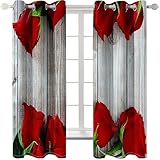 Homxi Vorhänge Blickdicht Wohnzimmer 2 Stück,2 x 86W x 214H cm,Vorhänge Küche mit Ösen Holzbrett und Blumenmuster Vorhang Modern Küchen Grau Rot Grün