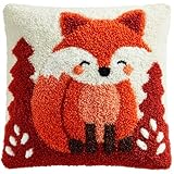 DIY Knüpfhaken Kissen Set für Anfänger Erwachsene,Knüpfteppich Bastelset 43x43cm,Einfaches Latch Hook Cushion Kit,Stilvolle Heimdekoration & Einzigartige Geschenkidee,Süßer Fuchs