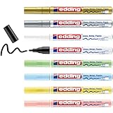 edding 751 Glanzlackmarker Set - mehrfarbig, metallic, pastell - 8 bunte Lackmarker - Rundspitze 1-2 mm - Lackstift für Glas, Stein, Holz, Kunststoff und Papier - wasserfest, stark deckend