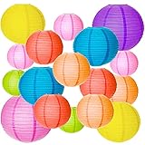 20Stk Bunt Papier Laterne, MEZOOM Rund Papierlampion Kinder Papier Laternen 4 Große Lampenschirm zum Aufhängen Deko für Party Garten Hochzeit