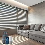 Graywind Duo Rollo Elektrisch kompatibel with Alexa elektrisches Horizontal Fenster Doppelrollo mit Fernbedienung und Gehäuse für Smart Home und Büro, Benutzerdefinierte Größe (Grau)