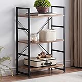 SHOCOKO Industrielles Bücherregal für kleinen Raum, 3 Ebenen Holz Bücherregal und Bücherregal mit Metallrahmen, Rustikales Standregal Display Rack für Wohnzimmer/Home Office, Vintage Braun