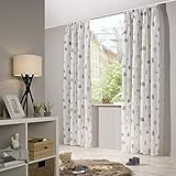 heimtexland ® Vorhang Kindergardine Leinen Optik HxB 175x135 cm Natur Grau Skandinavisch Wald Bär Gardine transparent Kräuselband Kinderzimmer Ökotex Typ563