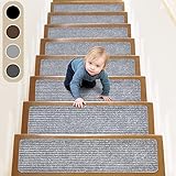 ToStair Stufenmatten, 76cmx20cm(15 stück) Anti-Rutsch Treppen Treppenstufen für Holzstufen, Stufenschutz Stufenteppich Innenbereich für Kinder Ältere und Hunde,Hellgrau