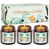 Citronella Kerze Outdoor im Glas, 3 Stück Citronella Kerzen mit Deckel, 100-120Std Brenndauer aus Sojawachs und Zitronenöl, Zitronella Kerze Set für Garten, Camping, Grillen und Urlaub, Sommergeschenk