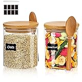 Vorratsgläser mit Deckel und Löffel, 2er Set 540ml Overnight Oats Gläser, Vorratsdosen Glas, Glasbehälter, Meal Prep , Joghurtgläser für Küche Lebensmittelaufbewahrung