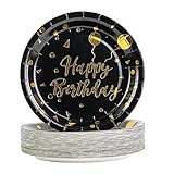 AHPYEUHK Pappteller 50 Stück Partyteller 17,8 cm Partygeschirr Set Kindergeburtstag Einweggeschirr Perfekt für Feste Und Feiern (schwarzer-geburtstag)