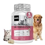 animigo Multivitamine für Hunde & Katzen - 365 Tabletten - Vitamin B Komplex mit Vitamin A, C, E & D3-18 Mineralien & Vitamine für Immunsystem, Knochen, Gelenke - Kalzium, Eisen, Kupfer, Jod, Zink