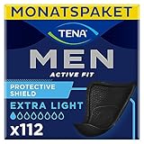 TENA MEN Protective Shield Extra Light - 112 Einlagen im Monatspaket (8 x 14), einzeln verpackt - extra dünne Hygieneeinlagen für Männer bei sehr leichtem Harnverlust - Schwarz