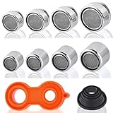 8 Stück Ersatzteile für Wasserhahnbelüfter, VEINARDYL Teile für Küchenspülenbelüfter mit Außen- und Innengewinde mit Belüfterschlüssel und Dichtung, Wasserhahnfilterstarter mit Messinggehäuse