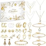 2025 Schmuck Adventskalender für Frauen Mädchen, 24 Überraschungen Count Down Kalender mit Golden Armband, Halskette, Ohrringe Weihnachtsgeschenke für Mutter, Frau, Freundin und Tochter