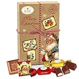 Confiserie Heidel Weihnachten Nostalgie Schokolade – 7 feine Pralinen mit Schoko & Cremefüllung (85g) in festlich dekorierten Päckchen – Ideal als Mitbringsel, Nikolausgeschenk oder Adventskalender