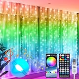 QINER Vorhang Lichter, 3x3m 300LED Farbwechsel Lichterkette Kinderzimmer mit 16 Mio. Farben, Fernbedienung/APP, Sync mit Musik Lichterkettenorhang Bunt füR Weihnachten Hochzeiten Party Deko