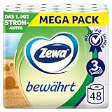 Zewa bewährt - 48 Rollen - Das erste Toilettenpapier mit Strohanteil - 3lagig