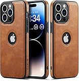 Sibada iPhone 14 Pro Hülle, iPhone 14 Pro Case, Logo View Kompatibel mit Slim Premium Veganes Leder Klassisch Luxus Elegant Dünn Cover, entworfen für iphone14pro hülle - Braun