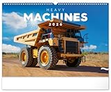 NOTIQUE Wandkalender 2026 Baumaschinen – Technik Kalender mit Starken Maschinenmotiven, Monatskalender Wandkalender – 48 x 33 cm