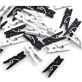 100 kleine süße mini Zierklammern Clips Dekoklammern Klammern Holz Wäscheklammern Miniklammern Holzklammern Mix Weiss und schwarz Hochzeit Wedding Black and White (Weiss&Schwarz 2,5cm)