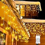 Lichterkette Eisregen Außen,10M 396 LED Erweiterbar Eiszapfen Lichtervorhang Weihnachtsbeleuchtung mit 8 Modi, Timer und Speicherfunktion, Wasserdicht Warmweiß für Weihnachten Party Deko