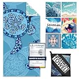 Giyim Strandhandtuch Groß - 180 x 100 cm Strandtuch Mikrofaser mit Tasche, Saugfähig und Schnell Trocknende Strandtuch, Weiches & Leichtes Beach Towel für Strand, Schwimmen (Schildkröten)