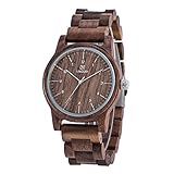 MUJUZE holzuhr Herren Analoge Quarz Klassik Round Business Hypoallergene Natur 40mm Ziffernblatt Nussbaum Sandelholz holzuhren mit Goldene Zeiger（Walnut）