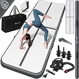 KESSER® Turnmatte Aufblasbar Airtrack Fitness-Matte Gymnastikmatte | inkl. Tragetasche & elektr. Luftpumpe | Yogamatte, Tumbling Matten, Trainingsmatte (Anthrazit, 400 x 100 x 10 cm)