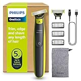 PHILIPS OneBlade 360 Face - elektrischer Rasierer & Trimmer, 2x 360 Klingen, 3x Trimmaufsätze (1/3/5mm), Nass- & Trockenrasur, Akku-USB, fürs Gesicht (QP2724/31)