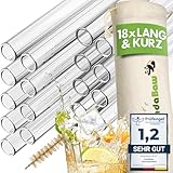 PandaBaw® Strohhalme Glas [BIG PACK mit REZEPTE] - 18x Glasstrohhalme Lang 21.5cm & Kurz 15cm - Trinkhalme Glas Strohhalm Wiederverwendbar - BPA freie Glashalme bruchsicher mit Beutel & Bürste