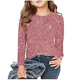 Langarmshirt Mädchen Pailletten Bedruckt Pullover Kinder Rundhal Glitzershirt Einfarbig Longsleeve Frühjahr Sommer Bluseshirt Bequem Oberteile für Party Unisex Blusentop für 3-14 Jahre Sportshirt