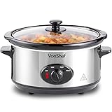 VonShef Schongarer Slow Cooker 3,5L mit Glasdeckel – Edelstahl