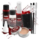 Festicy Halloween Spezialeffekt Make Up Set I Kunstblut, Narbenwachs, Blutspray & mehr – Perfekt für gruselige Halloween Kostüme Damen und Herren I Vampir, Zombie, Untoter