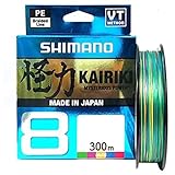 Shimano Kairiki 8, 300 Meter, 0,130 mm/8,2 kg, geflochtene Angelschnur, 59Wpla68R22, bunt