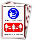 3x Hochwertige Maskenpflicht-Aufkleber I 210x297mm I DIN-A4 I Abstand halten I Maskenpflicht-Schild I Corona-Schild I Selbstklebend I Wasserabweisend I Hinweisschild (Maskenpflicht)