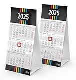 3-Monatskalender 2025 MINI - 2 Stück Tischkalender 10 x 20 cm - stabiler Kartonaufsteller mit Ferienterminen und Datumsschieber - Made in Germany by Geiger-Office